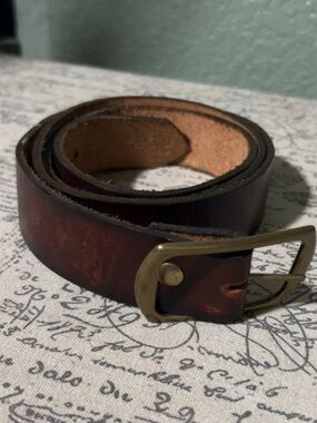 Men's Brown Leather Belt with Brass Buckle